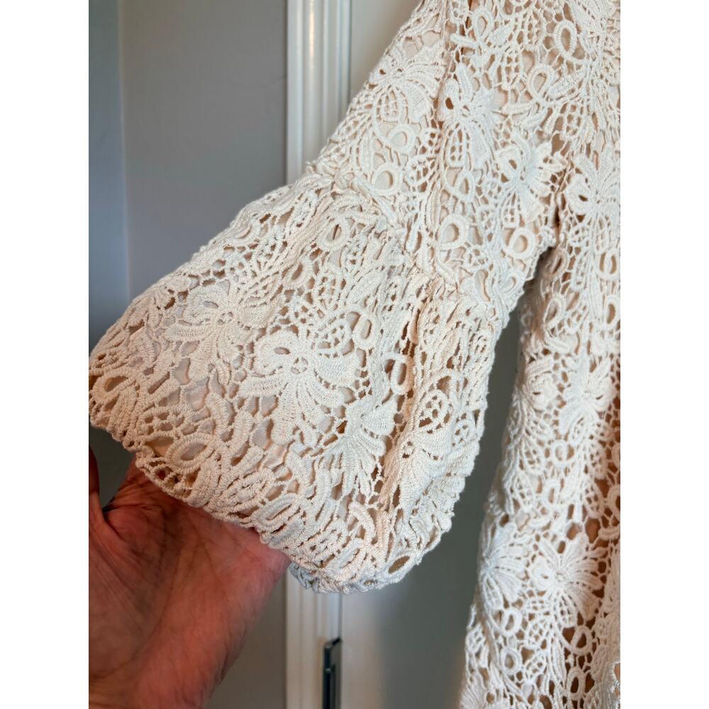 Anthropologie RYU Lace Jacket Cream Lined Collar Large Vintage Revival Romantic - Picture 5 of 8